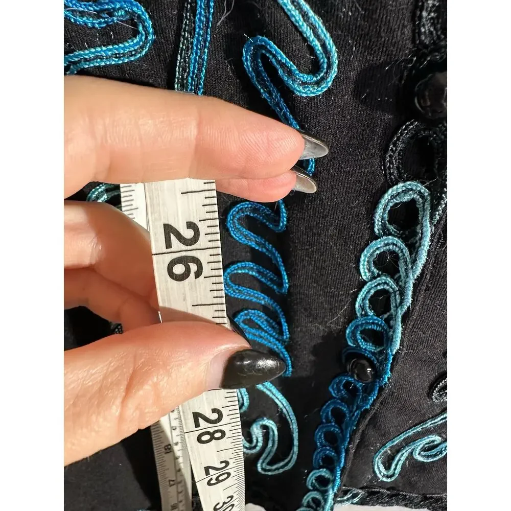 90s Vintage Jacket Medium Black Embroidered Cottage Western Boho Blue Bohemian